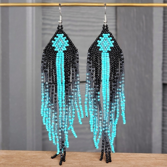 Handmade Dia Beaded Earrings Fringe Western Jewelry Dangle Boho Retro Y2K - Picture 1 of 2